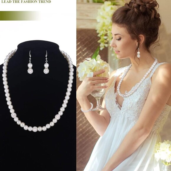 8 Pcs Pearl Necklace and Earrings Set for Women Faux Pearl Bracelets Costume Jew - Picture 5 of 5